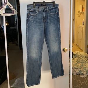 Men’s classic straight fit Express blue jeans.